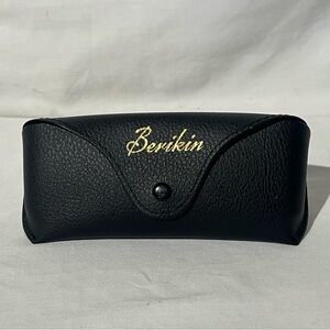 VTG Berikin Eyeglass Case Pebbled Leather Gold Script Signature Felt Interior